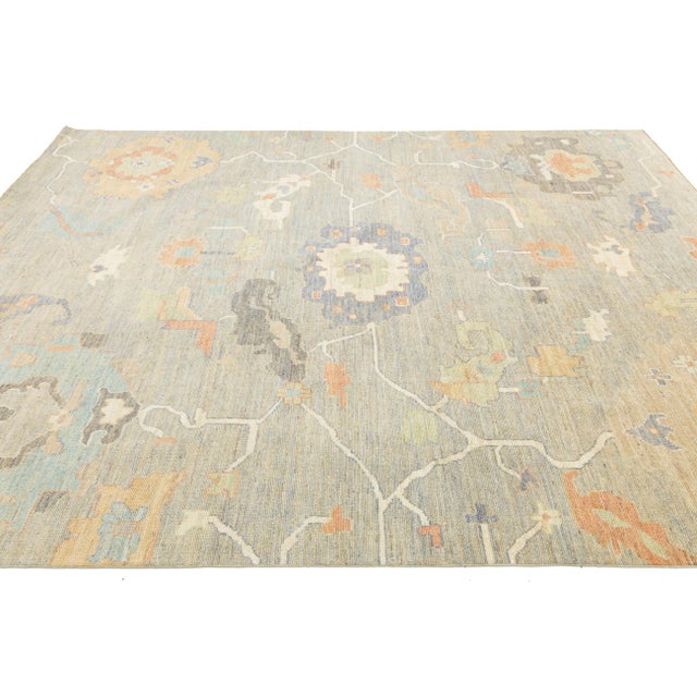 Modern Oushak Style Area Rug – Hand-Knotted Wool in Neutral Sage & Terracotta For Sale - Image 9 of 11