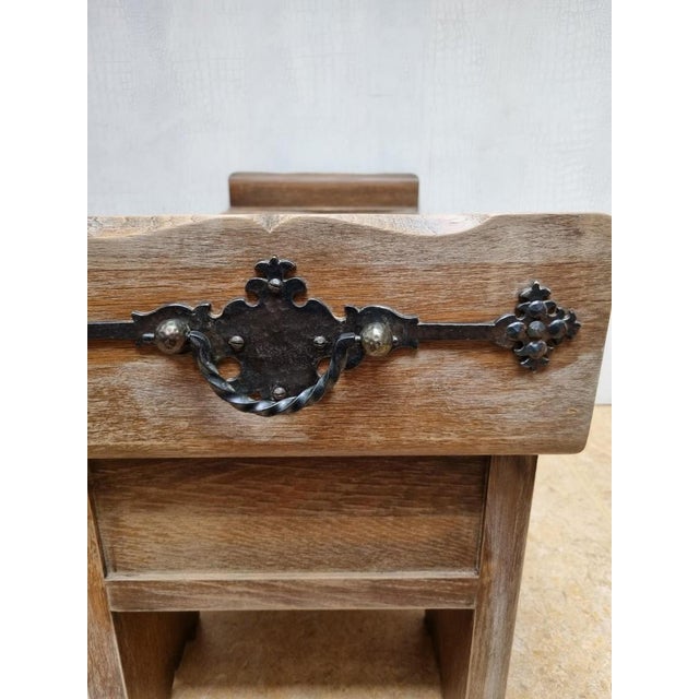 Brutalist Oak Hall Chest Bench with Black Iron Hardware, 1960s For Sale - Image 10 of 13