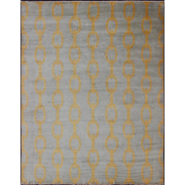 12' X 15' Large Modern Rug With Chain Design in Gray and Marigold Colors For Sale - Image 13 of 13
