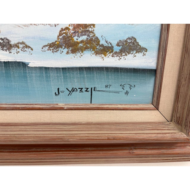 Native American “Winter at the Pueblo” by Johnny Yazzie (1987) – Original Oil Painting For Sale - Image 3 of 4