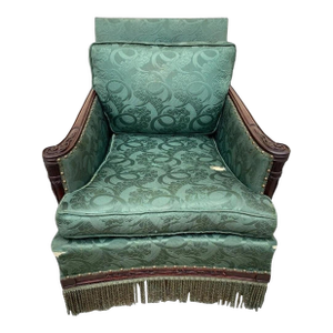Antique French Hollywood Regency Carved Mahogany Art Deco Club Lounge Chair