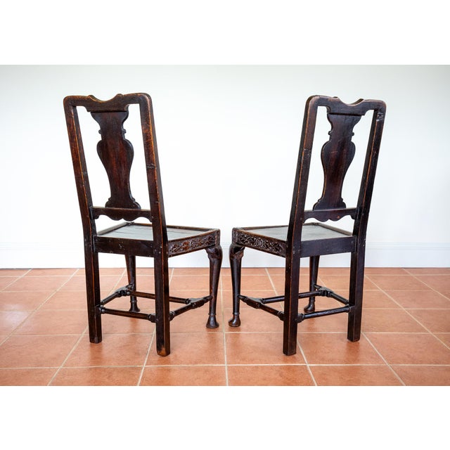 Antique English Oak Jacobean Hall Side Dining Chairs, 1620, Set of 2 For Sale - Image 9 of 18