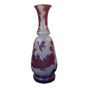 Antique Art Nouveau French Glass Vase With Birds & Ribbons C 1900