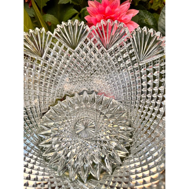 Glass Antique Crystal Serving Bowl American Brilliant Period Early 20th Century Strawberry Diamond Fan For Sale - Image 7 of 11