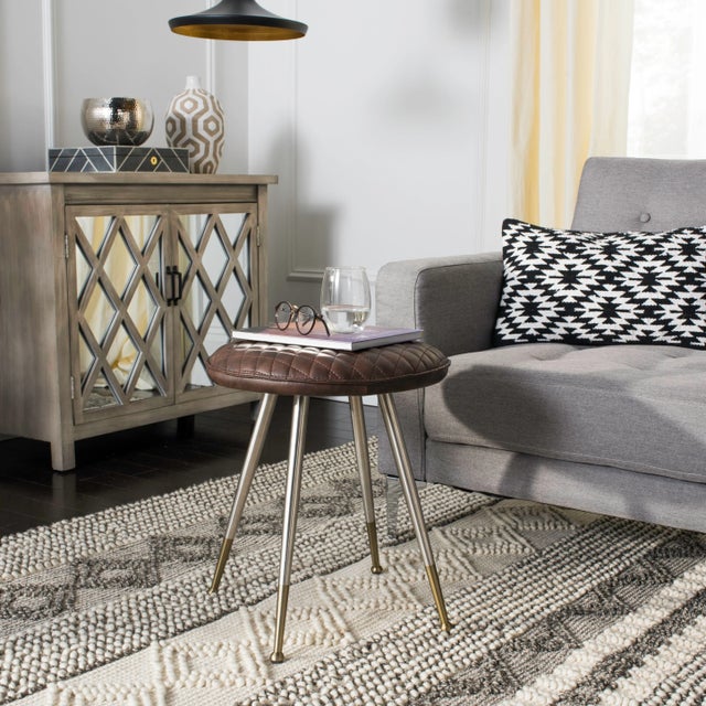 Metal 30"H Mid Modern Stool, Dark Brown & Silver For Sale - Image 7 of 8