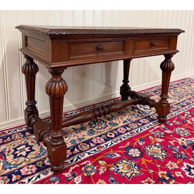 Antique French Henri II Style Writing Desk Table Drawers Oak C. 1930s For Sale - Image 10 of 18
