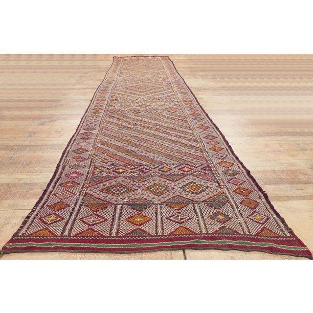 Vintage Zemmour Moroccan Kilim Rug, 03'06 X 18'04 For Sale - Image 9 of 10