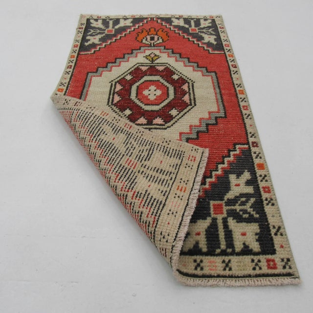 Mid-Century Modern Vintage Wool Mini Rug For Sale - Image 3 of 4