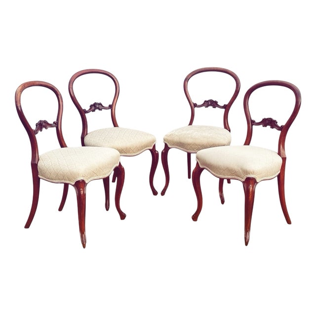 Victorian Walnut Balloon Back Dining Chairs, Set of 4 For Sale