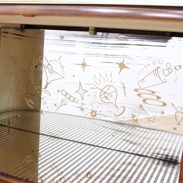 1950s Cocktail Mid Century Kitsch Walnut Tambour Door Liquor