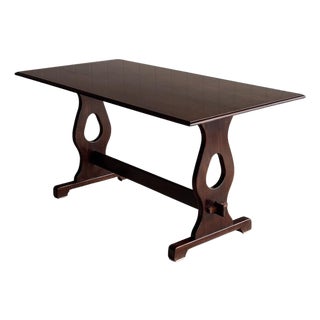 Vintage Old World Architectural Oak Trestle Dining Table For Sale