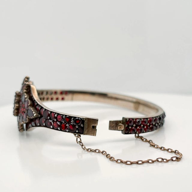 Vintage Antique Bohemian Gold Filled Garnet Bangle Bracelet For Sale - Image 4 of 12