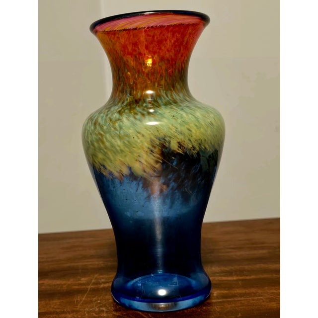 Vintage Flux Studio Glass Vase, Cobalt to Amber Fade For Sale - Image 4 of 11