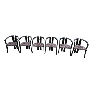 1980s Postmodern Italian Black Lacquer "Alvise" Dining Chairs by Pni - Set of 6 For Sale