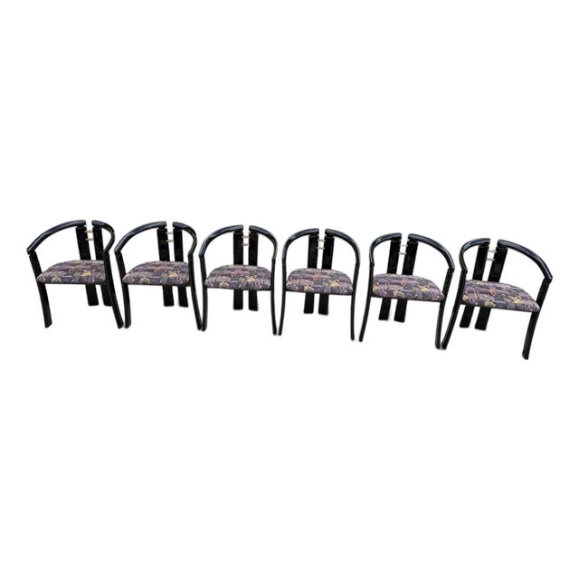 1980s Postmodern Italian Black Lacquer "Alvise" Dining Chairs by Pni - Set of 6 For Sale