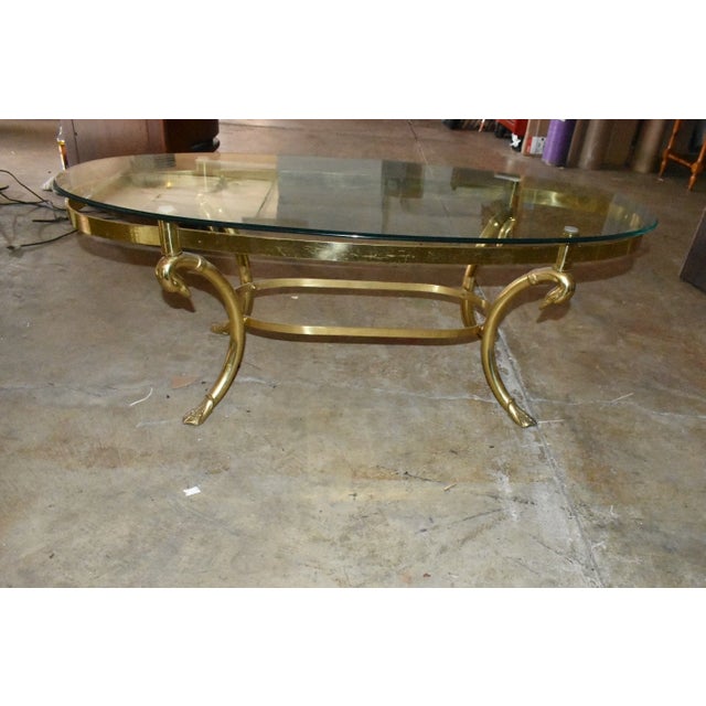Hollywood Regency 1960s Vintage Hollywood Regency Brass Swan Glass Coffee Table – Mid Century Oval For Sale - Image 3 of 10