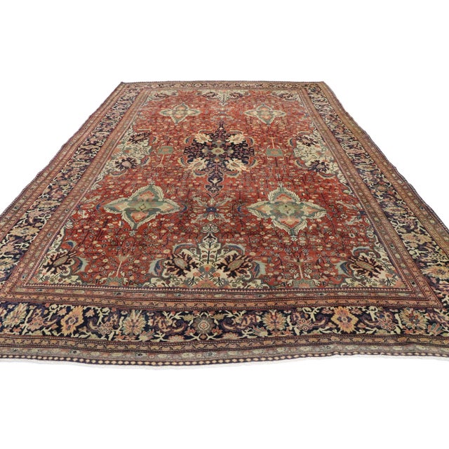 Rustic Antique Persian Sarouk Farahan Rug - 08'05 X 12'06 For Sale - Image 3 of 9