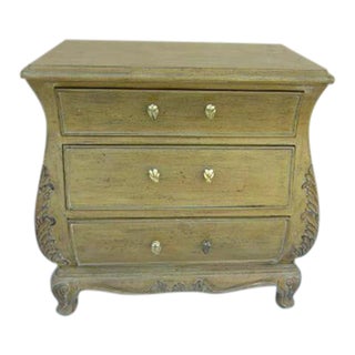 1970s Bombay French Style 3 Drawer Carved Wood Nightstand For Sale