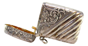 Silver Matchbox with Raised Floral Motifs and Hanging Ring