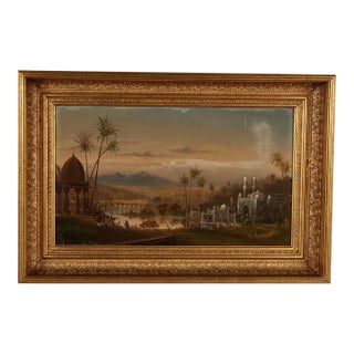 Antique Painting of an India Landscape With a Temple by Daniel C. Grose For Sale