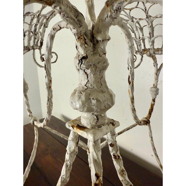 French Provincial Wrought Iron Planter, Distressed White Metal, 1930s For Sale - Image 9 of 14