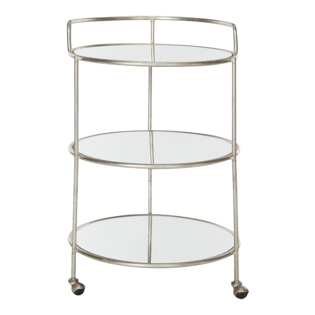 Contemporary Round Glass Bar Cart in Silver For Sale