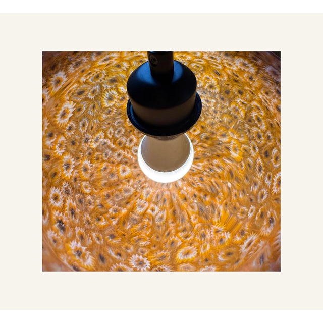 Italian 1890’s Vittorio Zecchin, Orange Mille Fiori Pendant Lamp With Lion’s Head Hardware, Likely Compagnia Venezia Murano (Cvm) For Sale - Image 3 of 6
