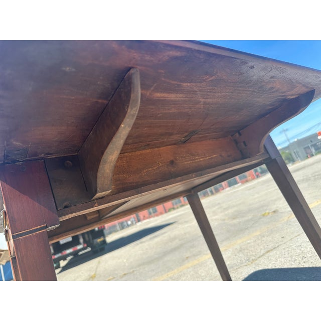 Wood Antique Federal Sheraton Mahogany Drop Leaf Pembroke Table Inlay Brass Casters For Sale - Image 7 of 14