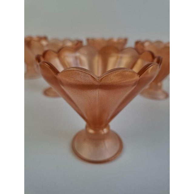 rt Deco Pink Rosaline Glass Dessert Bowls, Former Czechoslovakia, 1930s, Set of 6 For Sale - Image 3 of 18