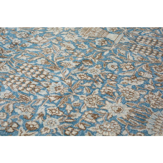 Vintage Allover Botanical Large Blue Wool Hand-Knotted Rug - 8’6” X 12’ For Sale - Image 9 of 10