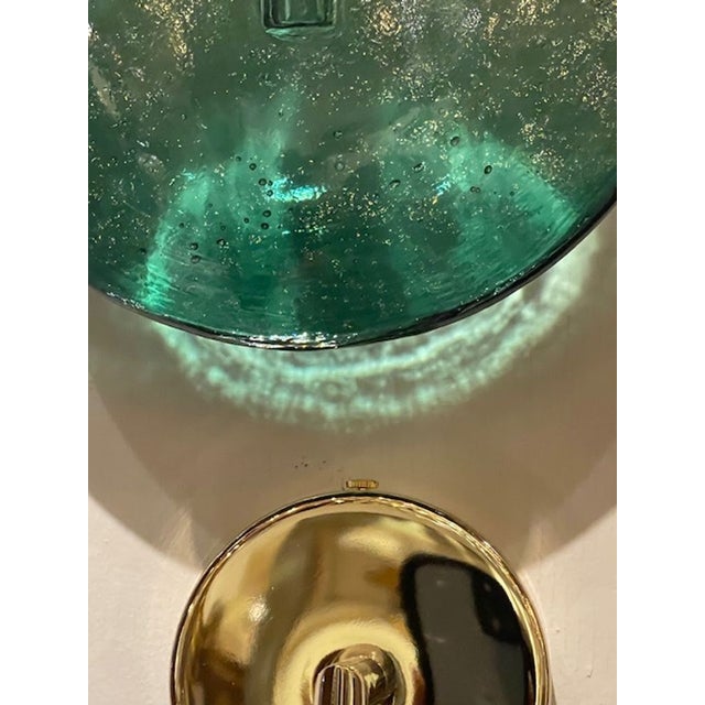 Early 21st Century Contemporary Murano Green Disc Suspension Sconces - a Pair For Sale - Image 5 of 8