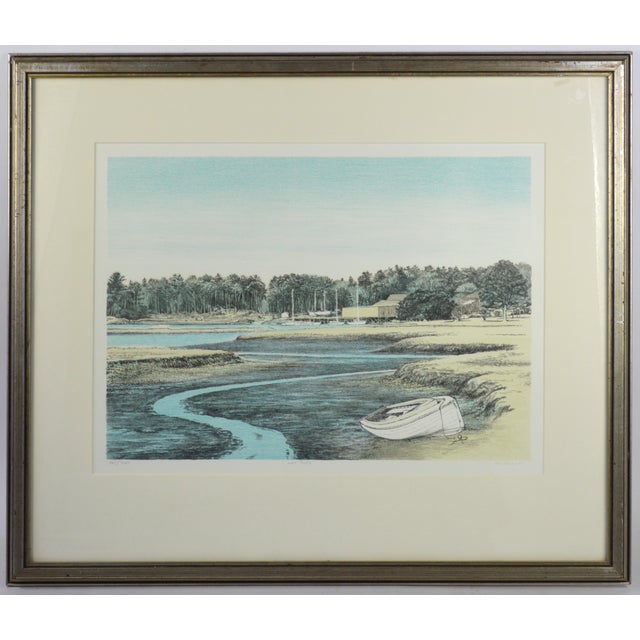 George Guest (England/UK B. 1935). A fine lithograph titled, "Low Tide" printed on heavy, laid paper and framed in a...