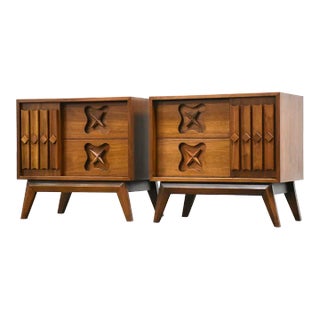 Walnut Mid Century Nightstands - a Pair For Sale