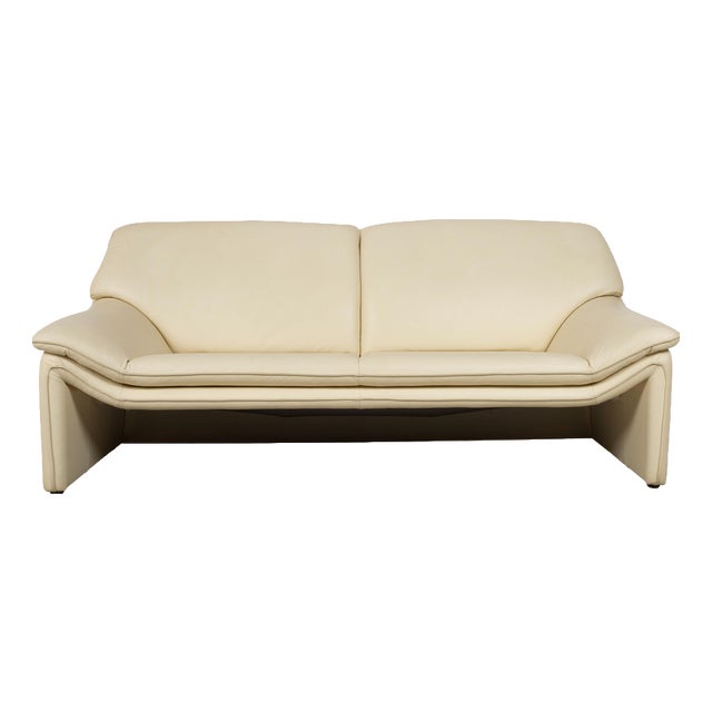 Lauser Atlanta Leather Three-Seater Beige Cream Sofa Couch For Sale