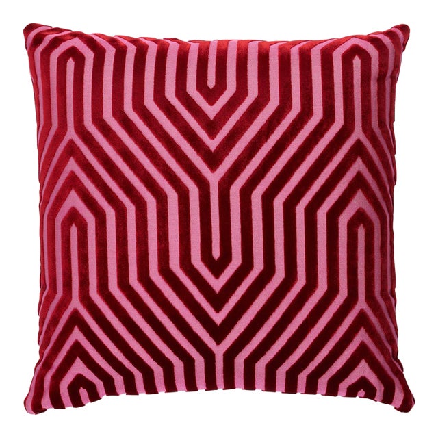 Schumacher x Mary McDonald Vanderbilt Velvet 18" Pillow In Fuchsia For Sale