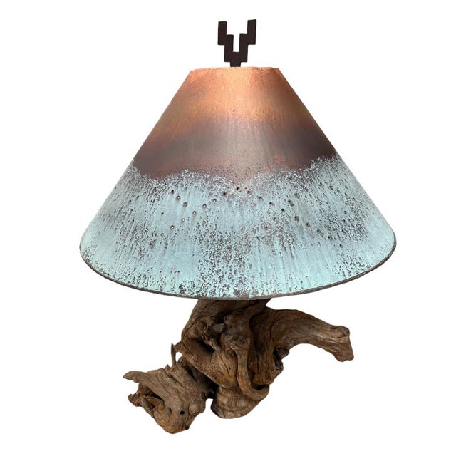 Handcrafted Copper and Sonoran Desert Velvet Mesquite Wood Table Lamp - Organic Modern For Sale - Image 16 of 18