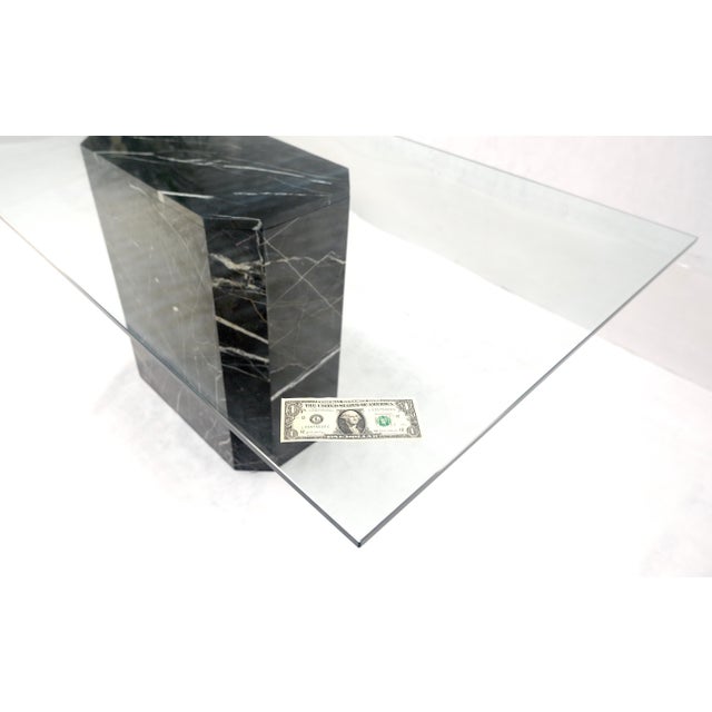 Italian Black Marble Base 35x71" Thick Glass Top Dining Conference Table For Sale - Image 11 of 14