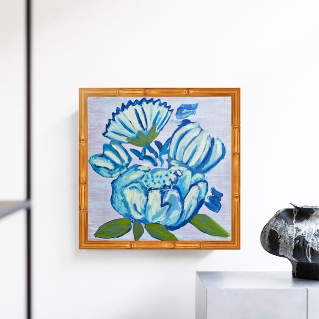 Artist: Tatiana Duperault Medium: Oil, Acrylic on canvas Framed Size: 13” W x 13” H Style: Botanical, minimalist, modern...