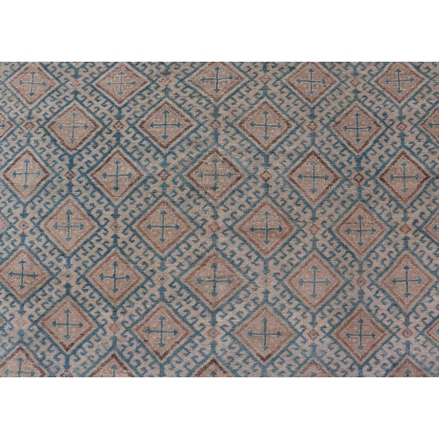 Antique Persian Tribal Kurdish Rug With Light Blue Field and Geometric Design For Sale - Image 9 of 10