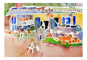 Late 20th Century Abstract Cityscape Watercolor Painting