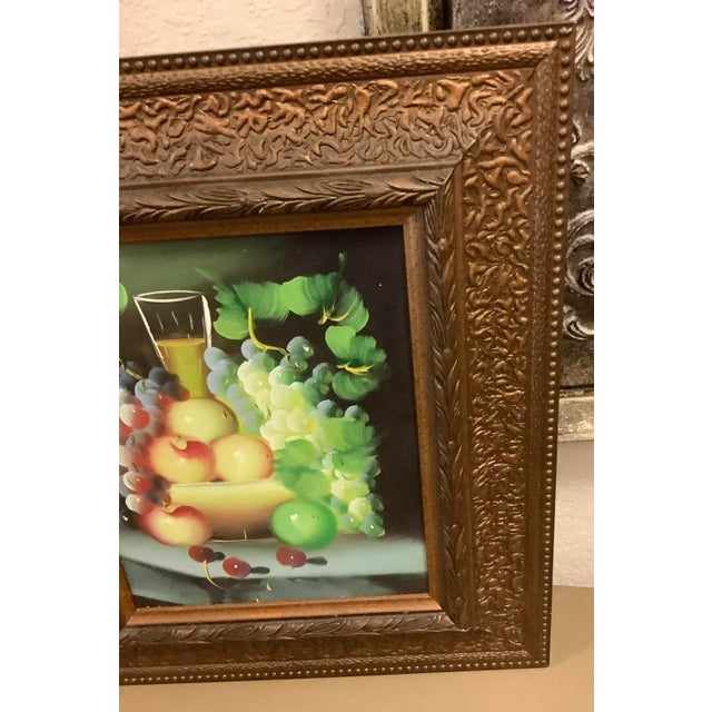 Realism Late 20th Century Still Life Fruit and Wine Small Framed Painting For Sale - Image 3 of 6