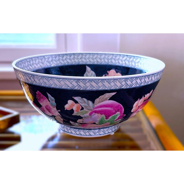 Vintage Hand Painted Deep Cobalt Blue Porcelain Bowl - 10" For Sale - Image 9 of 11