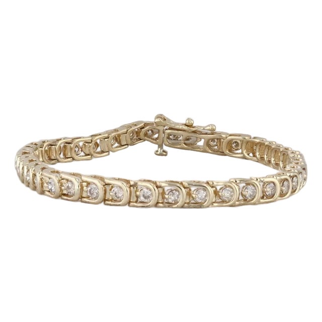 1.75ctw Diamond Tennis Bracelet 14k Yellow Gold 7" 4.7mm For Sale