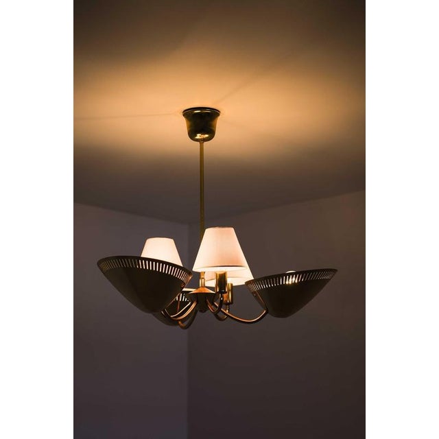 Gold Scandinavian Modern Brass Ceiling Lamp in Gold and White, 1950s For Sale - Image 8 of 10