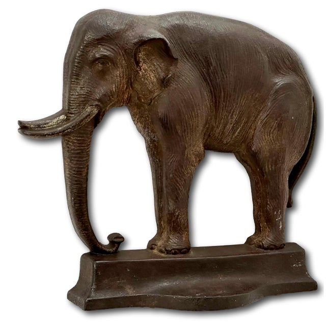 Hard to Find Large Antique American Cast Iron Standing Elephant Doorstop by Bradley & Hubbard - Circa 1920s For Sale In Boston - Image 6 of 12