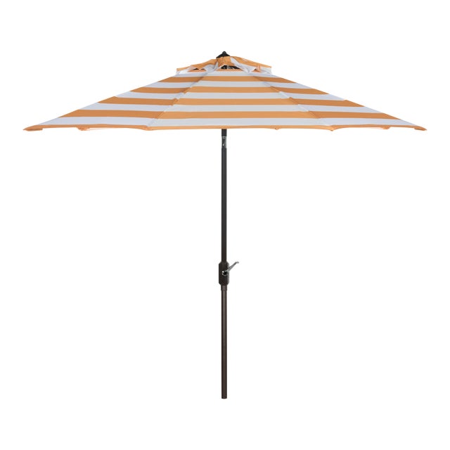 Resistant Fashion Line 9 Ft Auto Tilt Umbrella in Orange & White For Sale