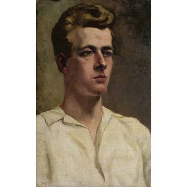 ANTIQUE ORIGINAL OIL ON CANVAS PAINTING DEPICTING A MALE SITTER, EARLY TO MID 20TH CENTURY A captivating portrait of a...