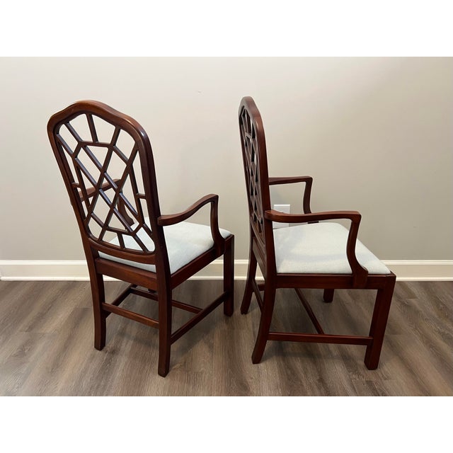 Late 20th Century Chinese Chippendale Chinoiserie Fretwork Arm Chairs by Hickory Chair Furniture Company - a Pair For Sale In Washington DC - Image 6 of 12