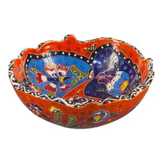 Vintage Turkish Colorful Bohemian Hand Painted Enamel Small Bowl Trinket Holder For Sale