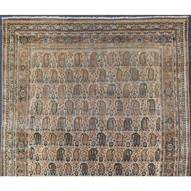 Tribal Antique Feraghan Persian Rug in Cream Color Background With Paisley Design For Sale - Image 3 of 15